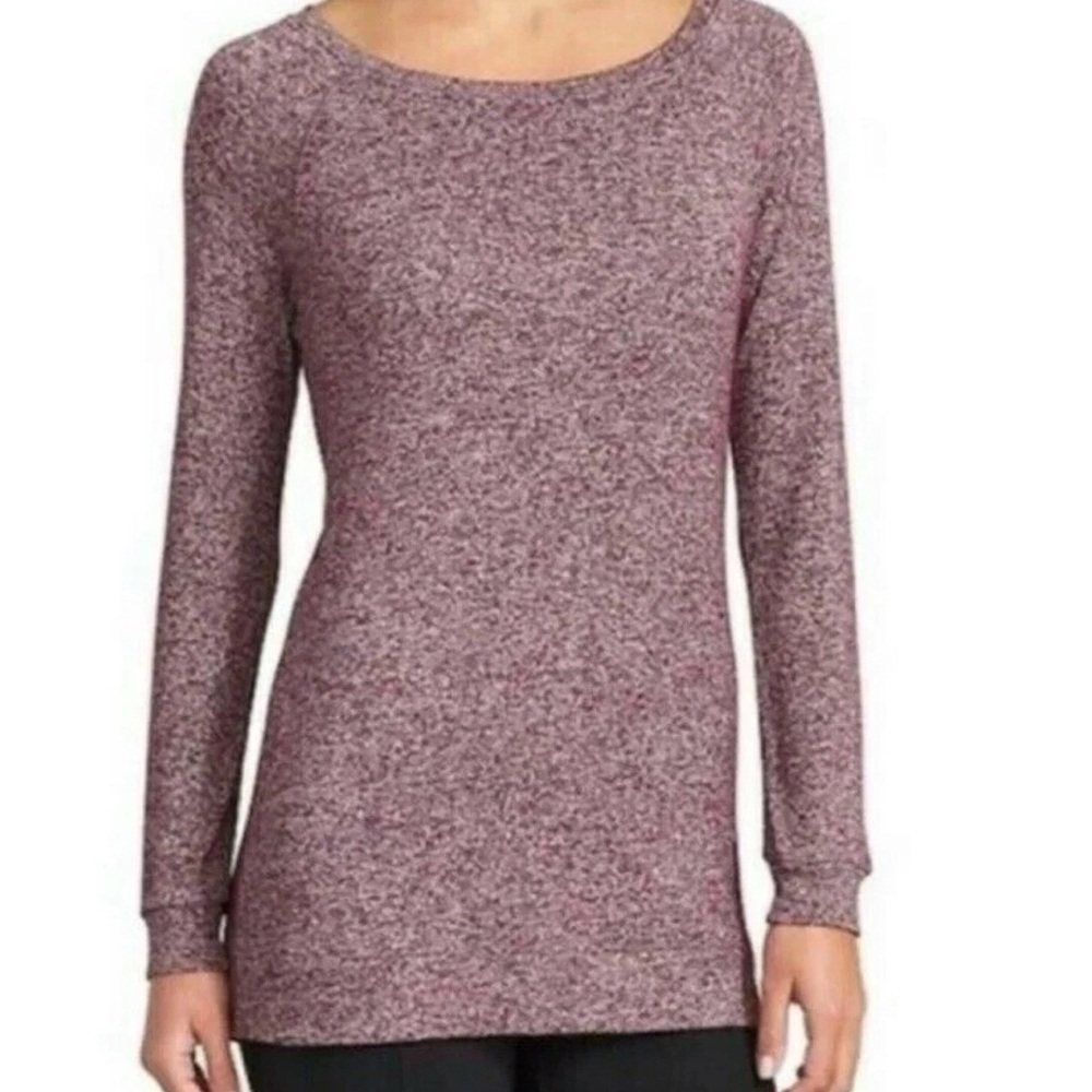 Athleta Luxe Pose Top L Tunic Long Sleeve Soft Stretch Purple Wine Heathered Top
